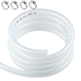 3/4" ID x 1" OD High Pressure Braided PVC Tubing - 10 ft Clear Flexible Vinyl Tubing with 4 Stainless Clamps, Heavy Duty Reinforced Vinyl Hose for Transfer Water Air Oil.