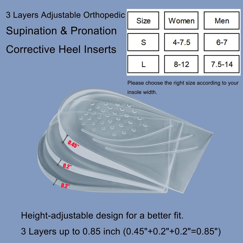 SPORCLO 3 Layer Adjustable Orthopedic Heel Lift for Supination &