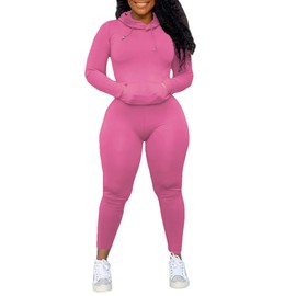Nimsruc 2 Piece Outfits For Women Sweatsuits Sets Hooded Tracksuit Long Sleeve Pullover Jogger Sweat Pants Set Pink L