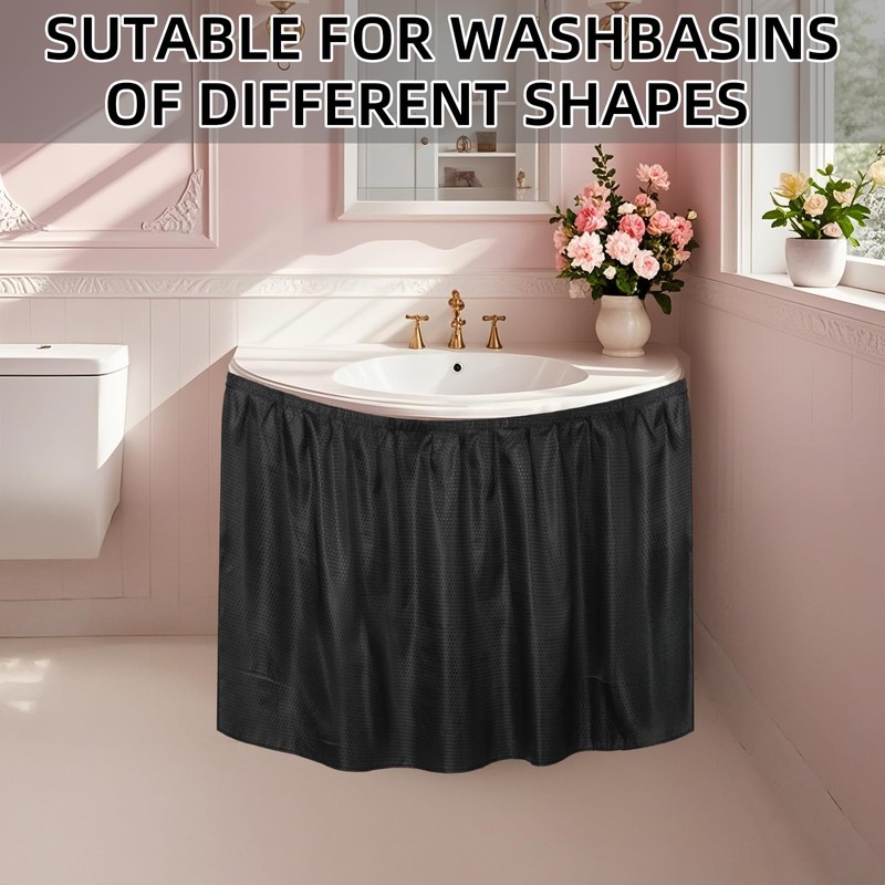 Fabric Sink Skirt Waterproof Self-Adhesive Bathroom Sink Skirt Diamond Stitch