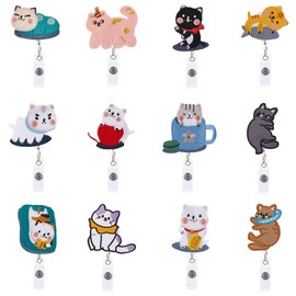 WEBEEDY 12 Styles Cute Cat Badge Reels for Nurse, Retractable Animals Felt Badge Reels with Clip Nurse Badge Holder Nurse Doctor ID Card Decorative Supplies