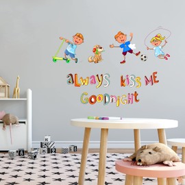 Always kiss me Goodnight- Cute Kids Playing Vinyl Wall Decal -Quotes and Sayings Art Decor - Peel and Stick Wall Decals- Kids Room Wall Art-Size : 30" x 21"