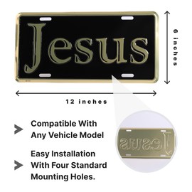 Auto Tag Deluxe License Plate - Jesus Gold/Black | Universal Car Plate-Auto Tag | Rust-Proof, Weather-Proof | Durable, Heavy Gauge Embossed Aluminum | Enamel Finish | Made in The USA