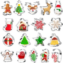 18 Pieces Christmas Cookie Cutters Set for Baking - Christmas Tree, Snowflake, Gingerbread Man, Santa Claus and More Shapes Christmas Cookie Cutters