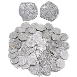 [FUPUTWO] Gold Coins Antique Coins Treasure Box Gold Money Pirate Casino Ancient Coins 300 Pieces (Silver)