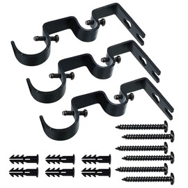 TLBTEK 3-Pack Black Wall Mount Curtain Rod Brackets, Adjustable Heavy Duty Drapery Holders for Window, Bedroom