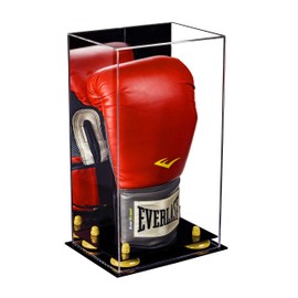 Better Display Cases Acrylic Boxing Glove Display Case with Mirror and Yellow Risers (A092-YR)