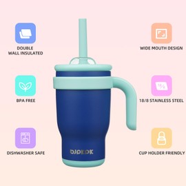 BJPKPK 14 OZ Insulated Travel Tumbler with Handle and Straw, Stainless Steel Water Bottle, Double Wall Vacuum Insulated Mug, for Work, Car, Travel, Deep Blue