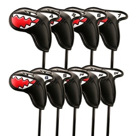 9Pcs Golf Iron Head Covers with Digital Number Marks Golf Stick Headcovers Set for Golfer Black