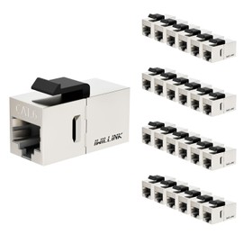 Iwillink Acoplador Cat6 RJ45 Cat6 Acoplador Blindado, Acoplador Ethernet, Conector Keystone Cat6 Hembra a Hembra, Acoplador en Línea STP Keystone, Color Plateado, Paquete de 25