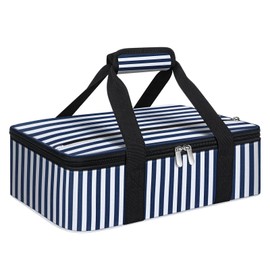 MIAOJIE Insulated Casserole Carrier, Portable Casserole Carrier for Hot or Cold Food Lunch Tote Warmer or Cooler Bag, Lasagna Lunch Bag for Potluck Parties- Fits 9" x 13" Baking Dish-Blue Stripes