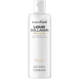 Codeage Suplemento de Colágeno Líquido Sabor Vainilla, Beauty Trim & Glow, Péptidos de Colágeno Liposomal, Ácido Linoleico Conjugado Con Cla, Ácido Hialurónico, Vitamina E, Hidrolizado, Sin Omg, 453 M