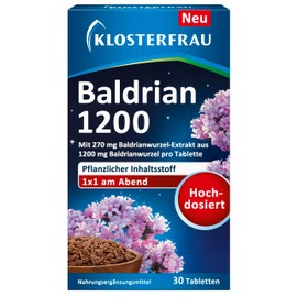 Klosterfrau Baldrian 1200 | mit hochdosiertem Baldrianwurzel-Extrakt | B-Vitamine tragen zu einer normalen Funktion des Nervensystems bei | Zur Unterstützung eines ruhigen Schlafs | 5 x 30 Tabletten