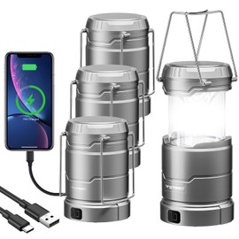 4 Pack Camping Lanterns Rechargeable Collapsible, 65 LED 3 Lighting Modes, 1000LM Camping Lights Waterproof, Portable Lantern for Camping Essentials Power Outages Tent Emegency Home Hiking