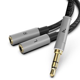 FUNDIAN 3.5mm True Stereo L R Splitter Cable, 3.5mm Male to 3.5mm Female L R Aux Audio Adapter HiFi Sound Headphone Jack Metal Shell 3.5mm 1/8 Y L/R True Splitter for Phone Speaker MP3 Tablet TV