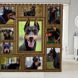 Feelyou Doberman Shower Curtain 72"x72" Cute Dog Puppy Bath Curtain for Kids Teens Adults Doberman Lover Gift Bathroom Curtain Dog Lover Kids Bathroom Accessories Room Decor