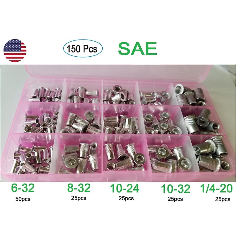 150 pcs Aluminum Rivet Nut Kit Rivnut Nutsert Standard Inch