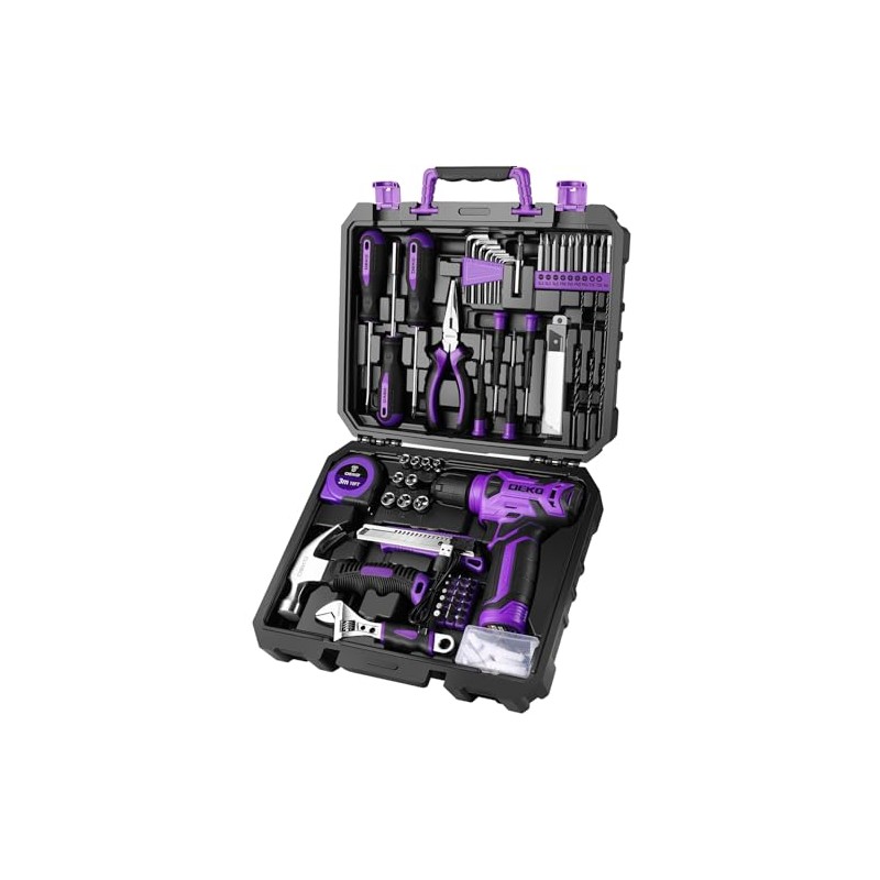 DEKOPRO Tool Set: Tool Kit with 8V Cordless Drill, Hand