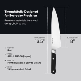 Misen 8" Chef Knife – High Carbon Japanese AUS-10 Stainless Steel – Hybrid German & Japanese Blade – Precision Kitchen Knife for Professionals & Home Cooks – Ultimate Cutting Performance - Black