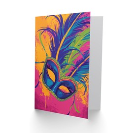 Artery8 Birthday Card Mardi Gras Carnival Mask Feathers Vibrant Design for Her Gran Sister Niece Daughter Wife Woman Greeting Card