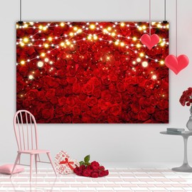 Leowefowa 10x8ft Red Rose Photo Backdrop Romantic Rose Floral Wall Background for Lover Sweet Valentine's Day Wedding Bridal Shower Mother's Day Sweet Party Banner Decor Photo Supplies Prop