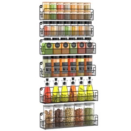 Wall Mounted Spice Rack Organizer, Pantry Door Organizer & Hanging Storage Baskets, Metal Spice Shelf for Kitchen Cabinet, 3 Depth Sizes Hold Large Jars to Nail Polish Bottles, 6 Pack