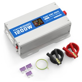 ASMONTRIC 1200W Pure Sine Wave Power Inverter 12V DC to 120V AC Converter 2400 Watt Peak Power Multi-Display Screen with 2 GFCI Outlet 30W USB and 18W Type-C for Car RV Truck Boat Off-Grid, Gray Blue