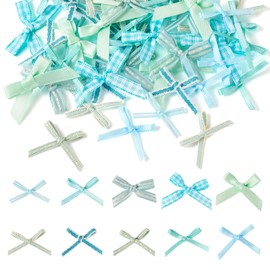 Elecrelive 50Pcs Mini Bows for Crafts, Mini Blue Green Bows Plaid Bows Tiny Christmas Bows Mixed Styles Small Ribbon Bow Ornaments for Christmas Tree Gift Wrapping Home Wedding Decoration