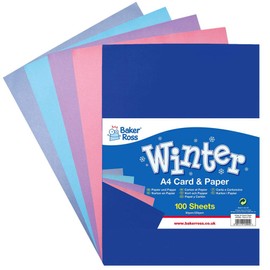 Baker Ross AX393 A4 Winter Colours Card and Paper - Pack of 100, Value Pack of Creative Art Supplies for Kids, Christmas Crafts and Decorations.