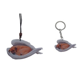 JIE LISHUN Acrylic Dog Car Mirror Hanging Ornament Auto Interior Accessories Pendant & Sleeping In White Angel Wings Dog Acrylic Keychain Set-02