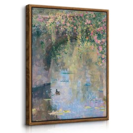 QWETTY666 Framed Vintage Impressionist Landscape Wall Art Rustic Farmhouse Colorful Flowers Picture Wall Decor French Country Style Wildflower Pastel Oil Painting Print 16x24in Ready to Hang