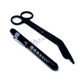 Heavy Duty Reusable Penlight + Tactical All Black Nurse Doctor Medical Lister Bandage Scissors Shears (A2ZSCILAB) (Black + Black Bandage Scissors 7.25")
