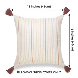 Hofdeco Fall Decorative Throw Pillow Cover ONLY, for Couch, Sofa, Bed, Orange Stripe Tassel, 18"x18"