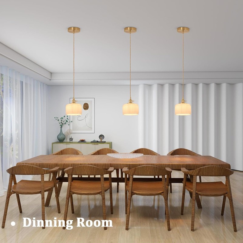 Shenmoyl Pendant Light 2 Pack with White Striped Glass Lmapshade,