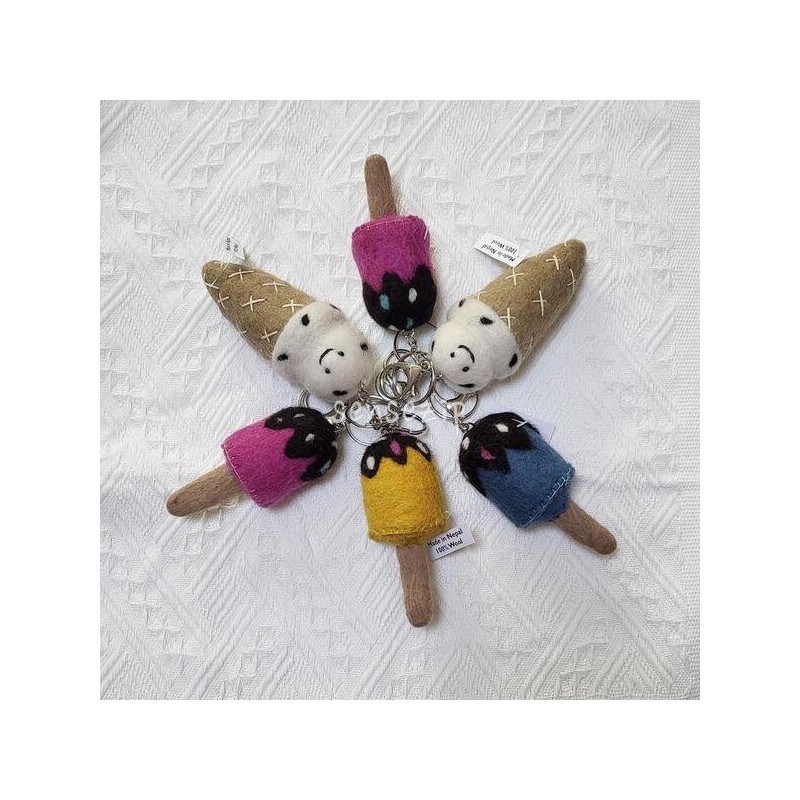 Nepalese wool ice cream key ring, doll bag ring, stick