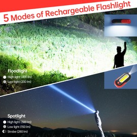 Mini Rechargeable Flashlight - Portable Pocket Light with Magnetic, 5 Modes, 400 Lumens, 7H Runtime, Handheld Flashlight with Spotlight & COB Floodlight for EDC, Work, Camping, Hiking, Emergency