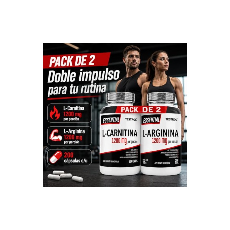 Combo L Carnitina + L Arginina Essential 200 Cápsulas c/u
