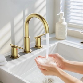 Bathroom Faucets for 3 Hole Sinks, Hurran 8 Inch Brushed Gold Double Handle Bathroom Sink Faucet with 360° Rotating Spout & Pop-Up Drain, Widespread Faucet Suitable for Vanity, RV & Outdoor Sinks