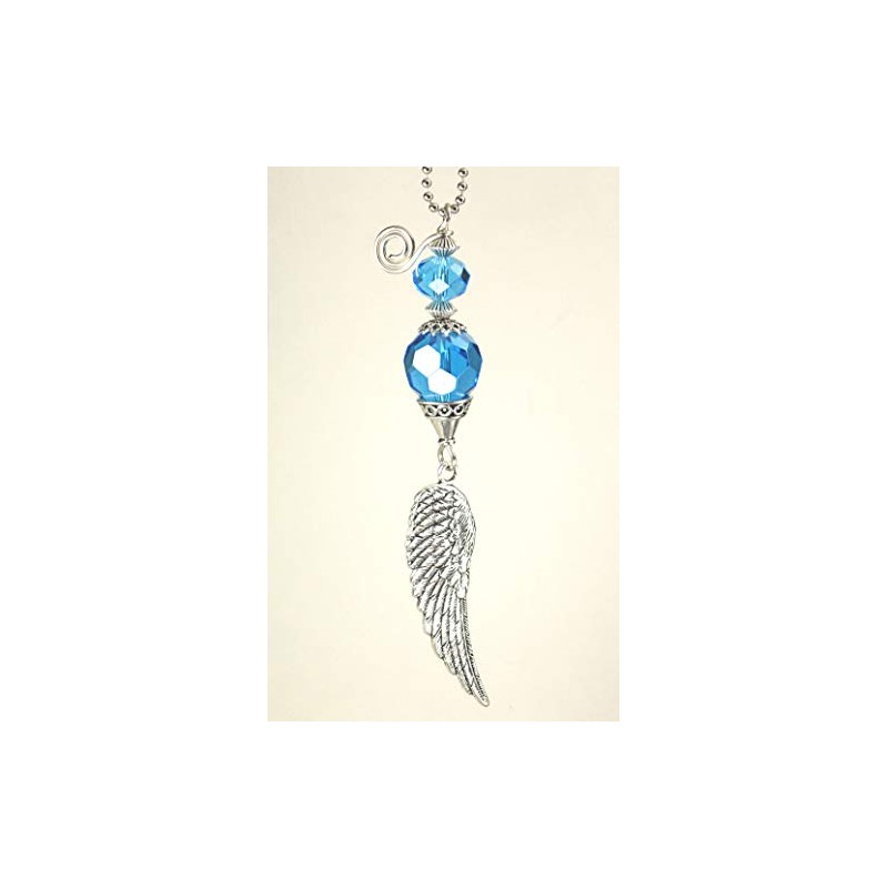 Turquoise Blue Faceted Glass with Silver Angel Wing Rear View