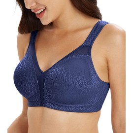 Lemorosy Women's Minimiser Bra, Large Sizes, Comfortable, Full Cup, Unpadded, Without Underwire, Strong Hold, blue