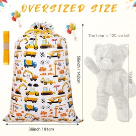 Extra Large Plastic Gift Bag, 56" H x 36" W Jumbo Gift bag Printed Children's Engineering Vehicles Excavator Gift Bag, Specially Set for Birthday Parties and Holidays