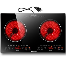 Karienvir 2 Burner Electric Cooktop 110v, 24 Inch Electric Stove Countertop & Built-in, Plug-in Electrics Cooktop, 8 Power Levels & 8 Functions, Touch Control, Safety Lock, Timer, 2000W, Karienvir