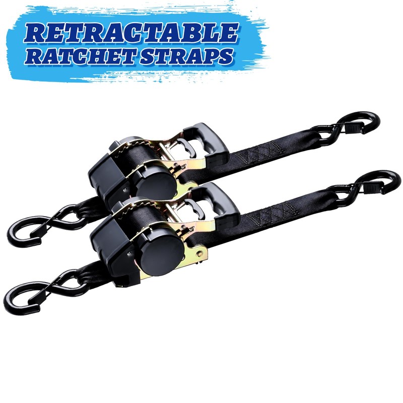 ANLULOAD Retractable Ratchet Strap,（1.77In*9.84Ft） S Hook Retractable Tie Down Strap