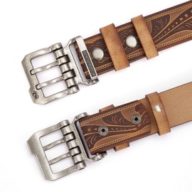 BISON DENIM Men's Leather Belt Jeans Belt Business Belt Alloy Retro Denim Belt for Men Clothing 38 mm Wide with Gift Box, W71808-coffee, 115