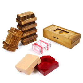 Hanaive 5 Pack Christmas Puzzle Box Gift Wooden Secret Money Puzzle Box with Hidden Compartments Ideal Money Box 3D Wood Lock Box Difficult Cash Gifts for Adults Teens(Classic Style)