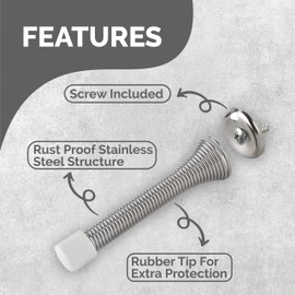 Spring Door Stopper 3-1/8" Flexible, Heavy Duty, Stainless Steel with Rubber Bumper (12, Venetian Bronze)