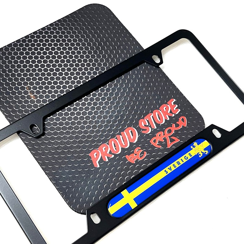 Sweden Flag Domed Black License Plate Frame -US Size- Sverige