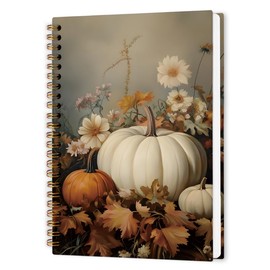 nvucamd Vintage Fall Pumpkin Spiral Notebook for Women, Autumn White Pumpkin Floral Journal Notebook, Rustic Cottagecore Pumpkin Journaling Notebooks, Thanksgiving Fall Gifts Office Supplies, 5.5x8.3
