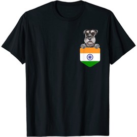 keoStore India Flag Miniature Schnauzer Dog in Pocket ds1205 T-Shirt Black