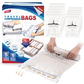 TAILI Small Vacuum Bags for Clothes Travel Vacuum Storage Bags 10 Pack Combo 5L, 5M Reusable Vacuum Storage Bags for Clothes Saves 80% of Storage Space Saver Bags for Clothes, Bedding, Moving